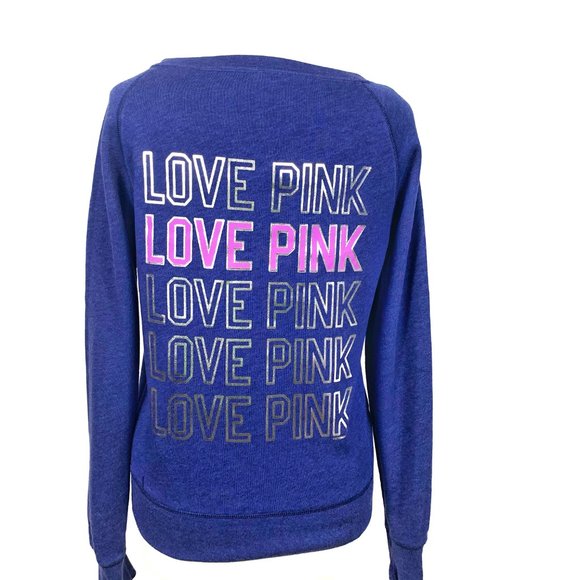 PINK Victoria's Secret Blue Sweatshirt V-Neck S - Picture 4 of 7